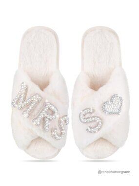 Bride Slippers Rhinestone Pearl Initial Wedding Bridal Shower Gift